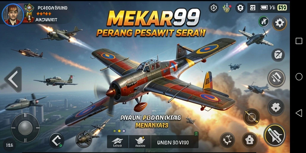 Antarmuka MEKAR99 yang dinamis dan penuh aksi Perang Pesawat.