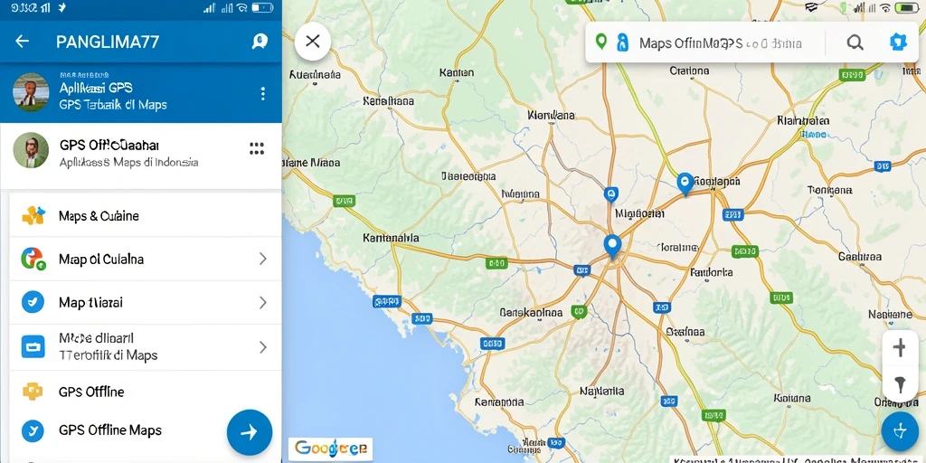 Tampilan antarmuka pengguna aplikasi GPS Offline Maps PANGLIMA77.
