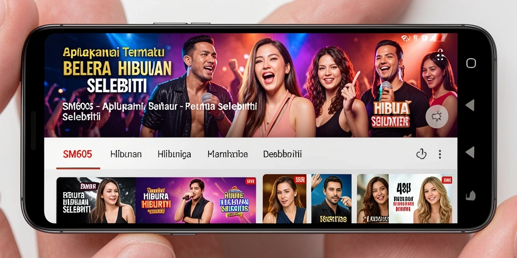 Antarmuka aplikasi SM605 menampilkan berita hiburan selebriti terbaru.